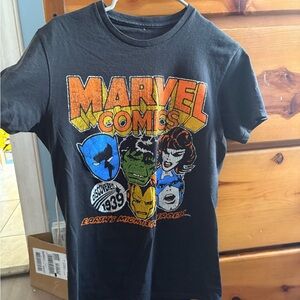 Marvel Black T-Shirt with Colorful Hero Faces